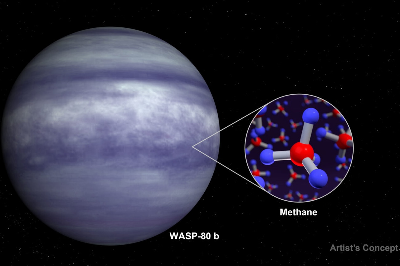 an artist's rendition of methane on the exoplanet WASP-80b