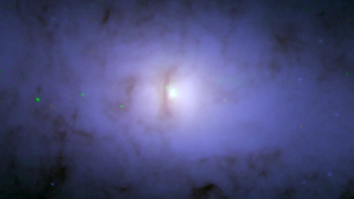 scene in space with black hole tipped vertically in center